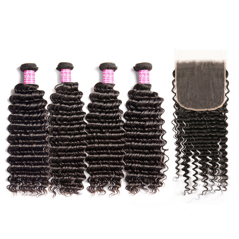 Virgin Deep Wave Hair Bundles With 5x5 Transparent/HD Lace Closure